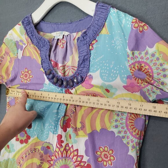 BODEN Womens Swim Cover Size 4 Jeweled‎ Tunic Floral Retro Sleeves Purple Blue - Picture 5 of 8